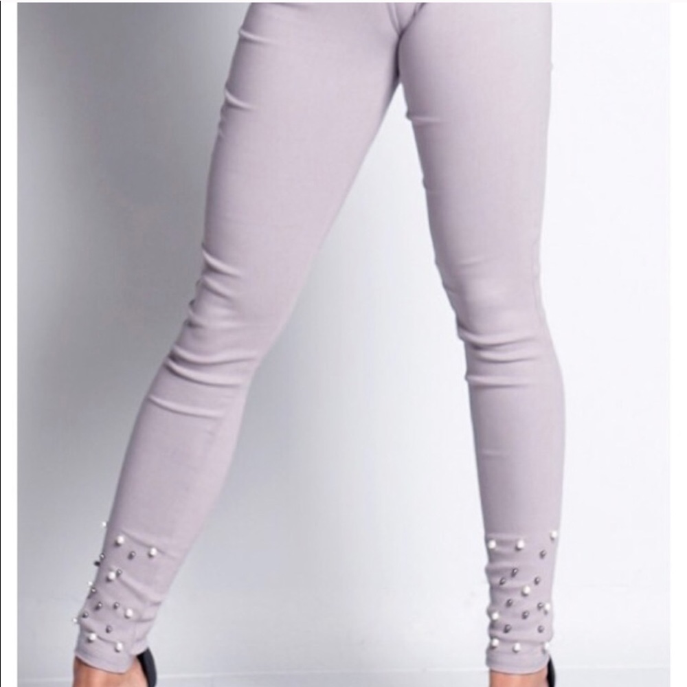 Grey Pearl Embellished Jeggings - Picture 2 of 2